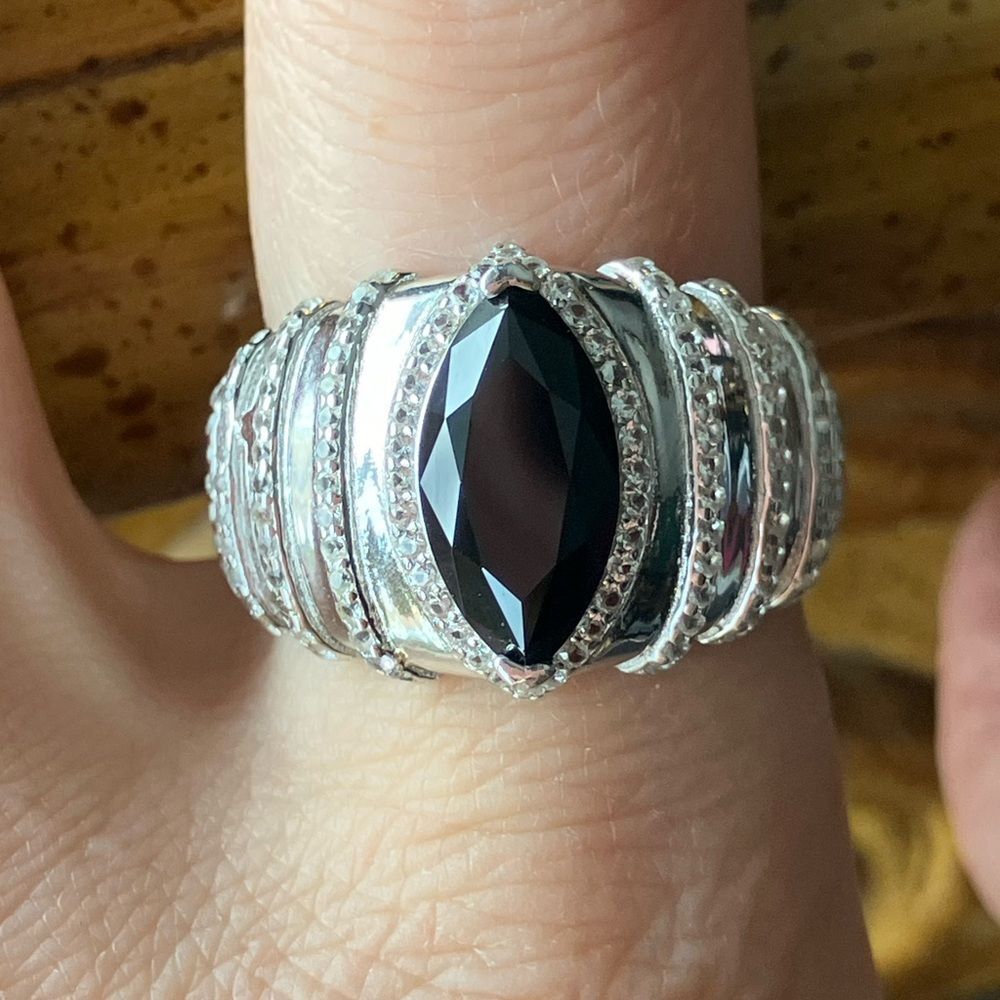 Natural Black Spinel Sterling Silver Ring Size 9